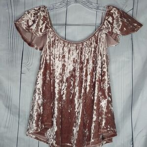 Active USA Crushed Velvet Off The Shoulder Flutter Sleeve Boho 90’s Flowy top